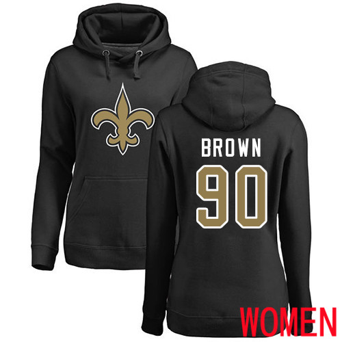 New Orleans Saints Black Women Malcom Brown Name and Number Logo NFL Football 90 Pullover Hoodie Sweatshirts